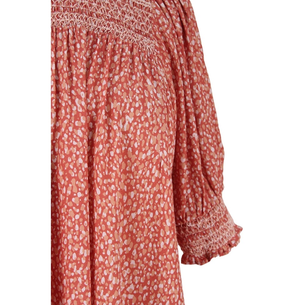 NWOT DOLAN Rebecca Blouse Size M Smocked Orange Polka Dots Short Puff sleeve - Picture 2 of 13